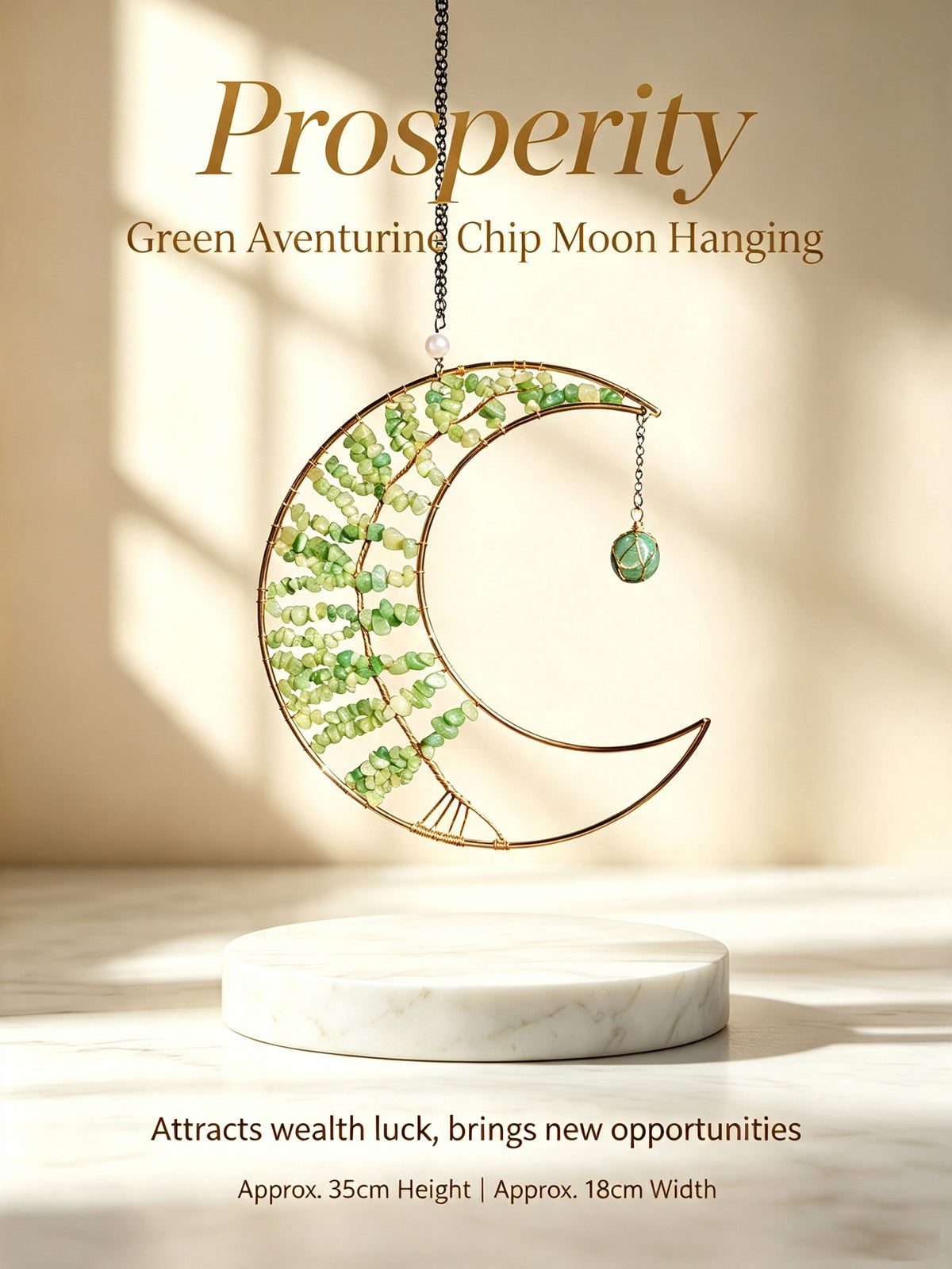 Moon Crystal Chip Hanging Ornament | 7 Styles for Wellbeing, Prosperity, Protection, Love, Spirituality & Career | Natural Crystal Car Charm Wall Pendant