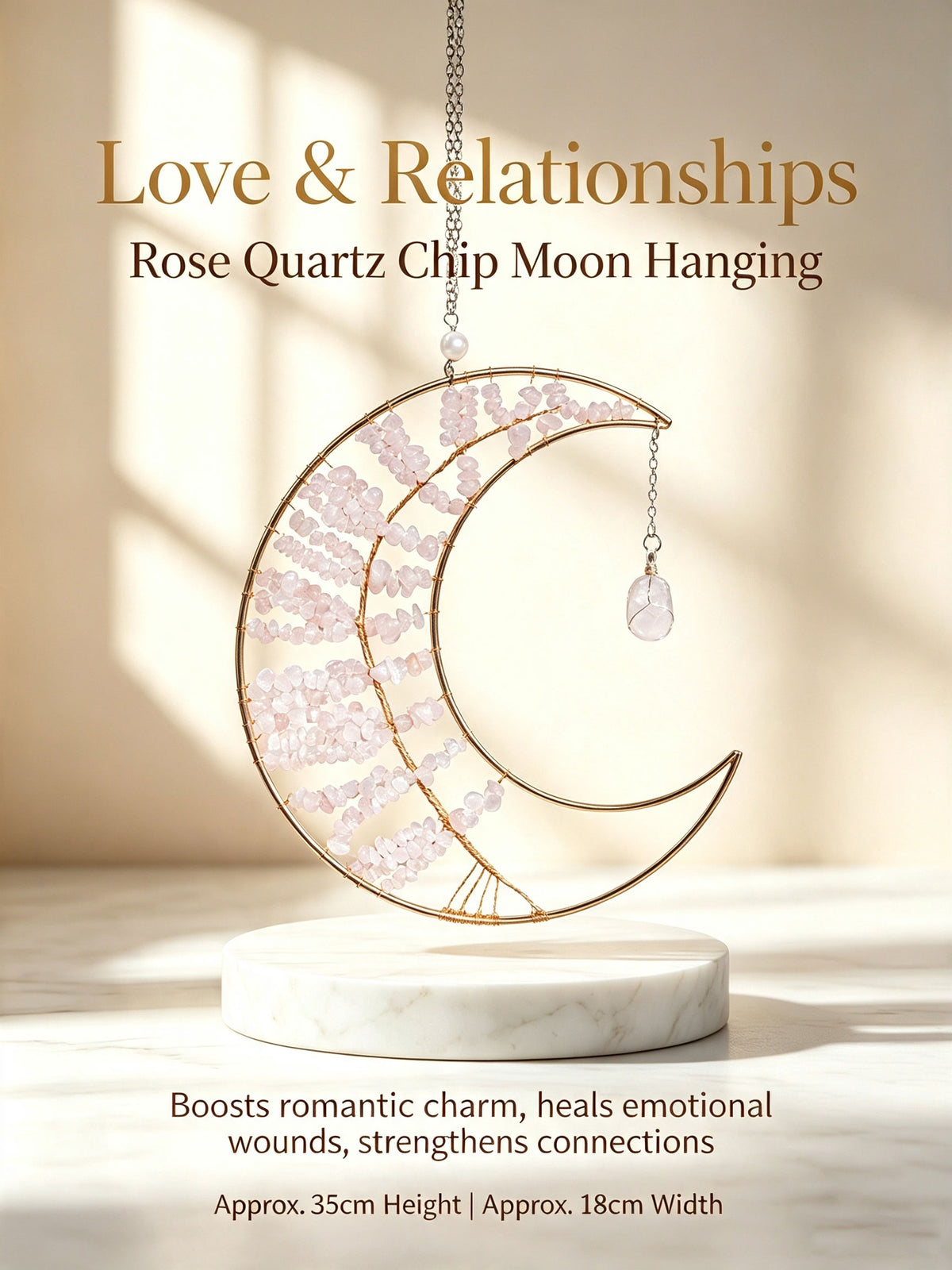 Moon Crystal Chip Hanging Ornament | 7 Styles for Wellbeing, Prosperity, Protection, Love, Spirituality & Career | Natural Crystal Car Charm Wall Pendant