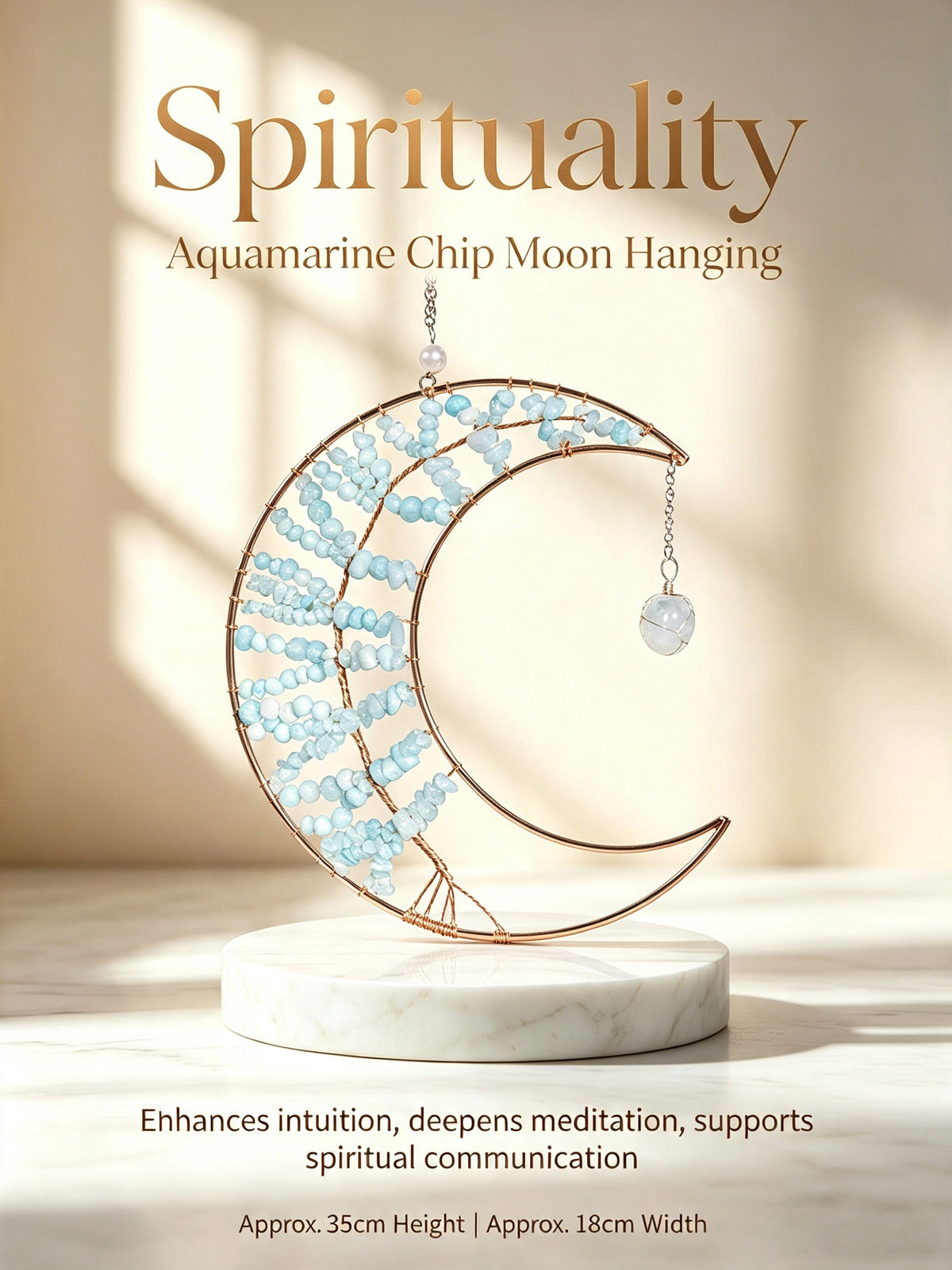 Moon Crystal Chip Hanging Ornament | 7 Styles for Wellbeing, Prosperity, Protection, Love, Spirituality & Career | Natural Crystal Car Charm Wall Pendant
