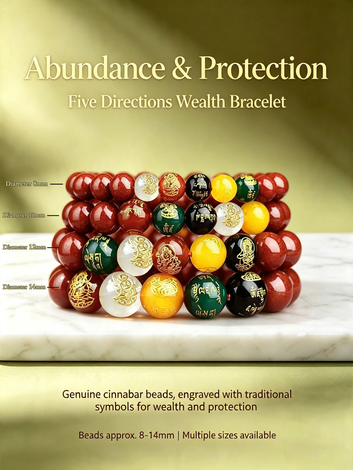 Natural Cinnabar Agate Five Directions Wealth Bracelet | Abundance Protection Energy Beaded Bracelet For Men Women