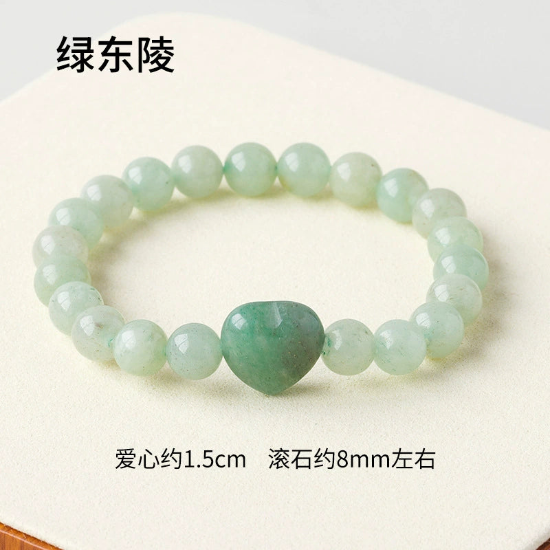 Cross border natural crystal heart-shaped round bead bracelet, red powder white crystal agate single circle gemstone bracelet, women's jewelry