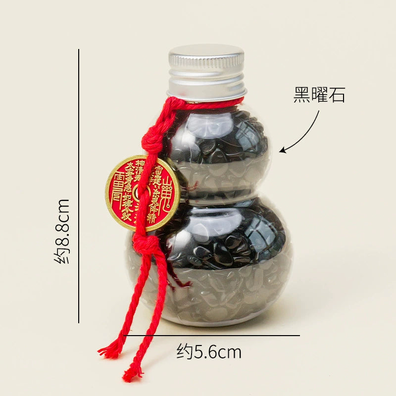 Natural tricolor crushed stone crystal gourd bottle ornament, peacock stone obsidian, purified and dewatered toilet in yellow crystal