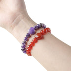 Cross border natural crystal heart-shaped round bead bracelet, red powder white crystal agate single circle gemstone bracelet, women's jewelry