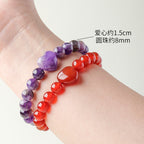 Cross border natural crystal heart-shaped round bead bracelet, red powder white crystal agate single circle gemstone bracelet, women's jewelry