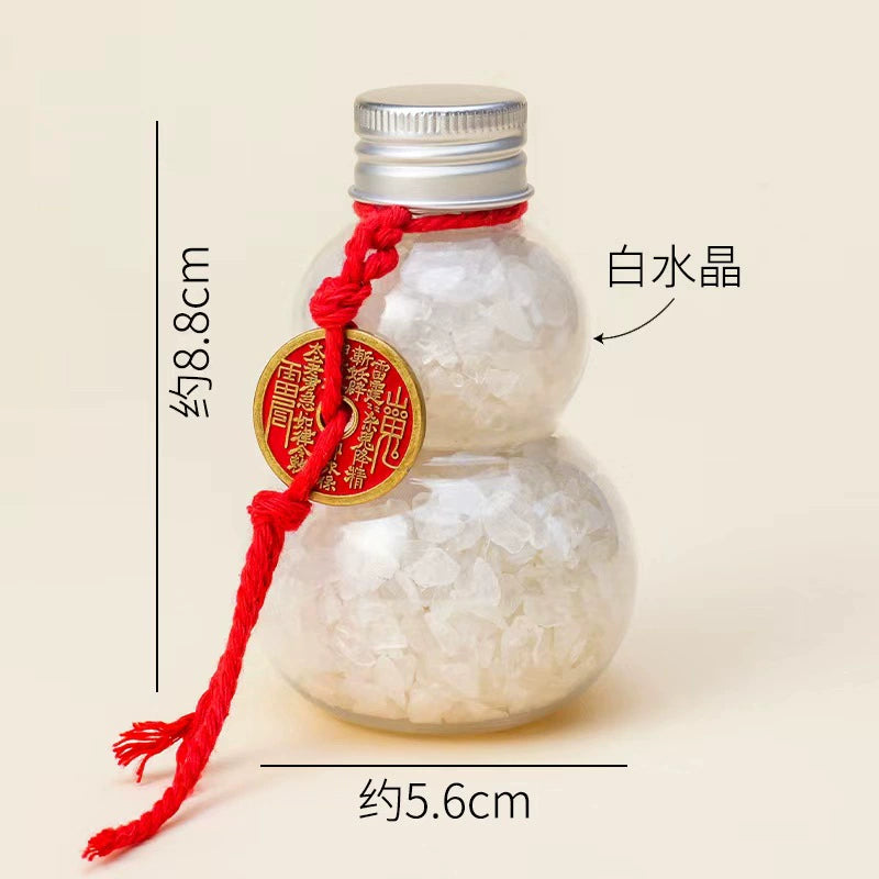 Natural tricolor crushed stone crystal gourd bottle ornament, peacock stone obsidian, purified and dewatered toilet in yellow crystal