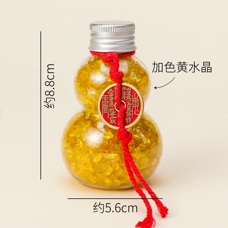 Natural tricolor crushed stone crystal gourd bottle ornament, peacock stone obsidian, purified and dewatered toilet in yellow crystal